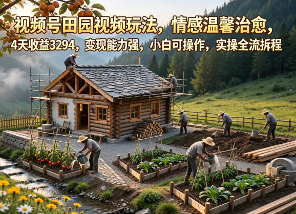 视频号田园视频玩法，情感温馨治愈，4天收益3294，变现能力强，小白可操作，实操全流程拆解 - 觅资源