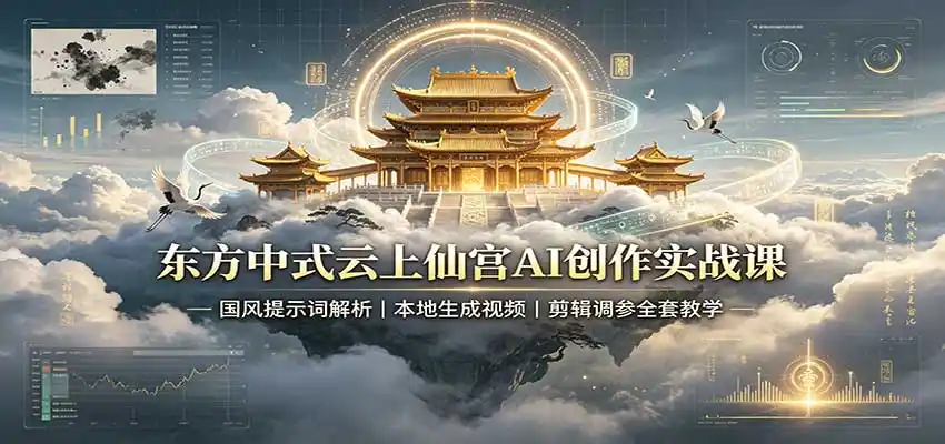 东方中式云上仙宫AI创作实战课：国风提示词解析，本地生成视频，剪辑调参全套教学