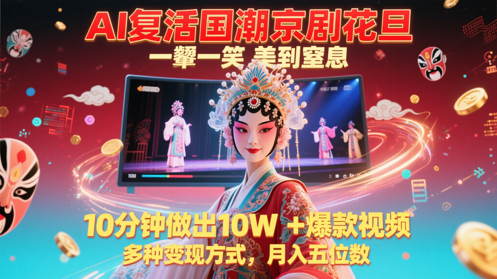 AI复活国潮京剧花旦，一颦一笑美到窒息，10分钟做出10W+爆款视频，多种变现方式 - 觅资源