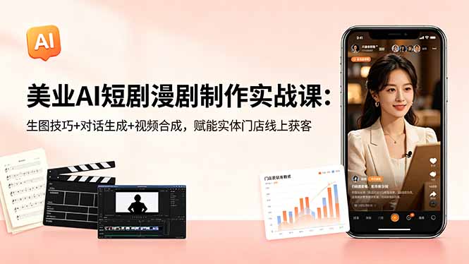 美业AI短剧漫剧制作实战课：生图技巧+对话生成+视频合成，赋能实体门店线上获客 - 觅资源