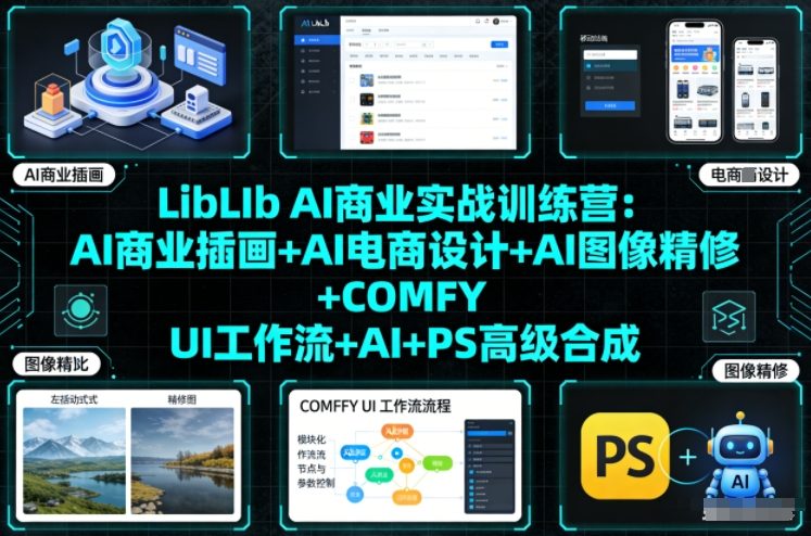LibLIb AI商业实战训练营：AI商业插画+AI电商设计+AI图像精修+COMFY UI工作流+AI+PS高级合成|YX网创