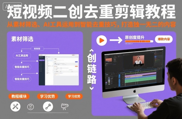 短视频二创去重剪辑教程，从素材筛选、AI工具运用到智能去重技巧，打造独一无二的内容|YX网创