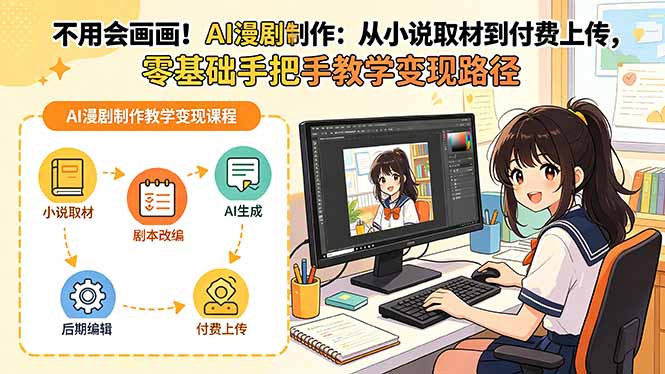 不用会画画！AI漫剧制作：从小说取材到付费上传，零基础手把手教学变现路径 - 觅资源