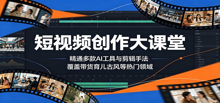 短视频创作大课堂：精通多款AI工具与剪辑手法，覆盖带货、育儿、古风等热门领域 - 觅资源