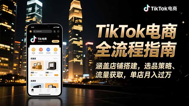 TikTok电商全流程指南，涵盖店铺搭建、选品策略、流量获取，单店月入过万|YX网创