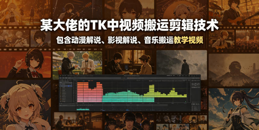 某大佬的TK中视频搬运剪辑技术，包含动漫解说、影视解说、音乐搬运教学视频 - 觅资源