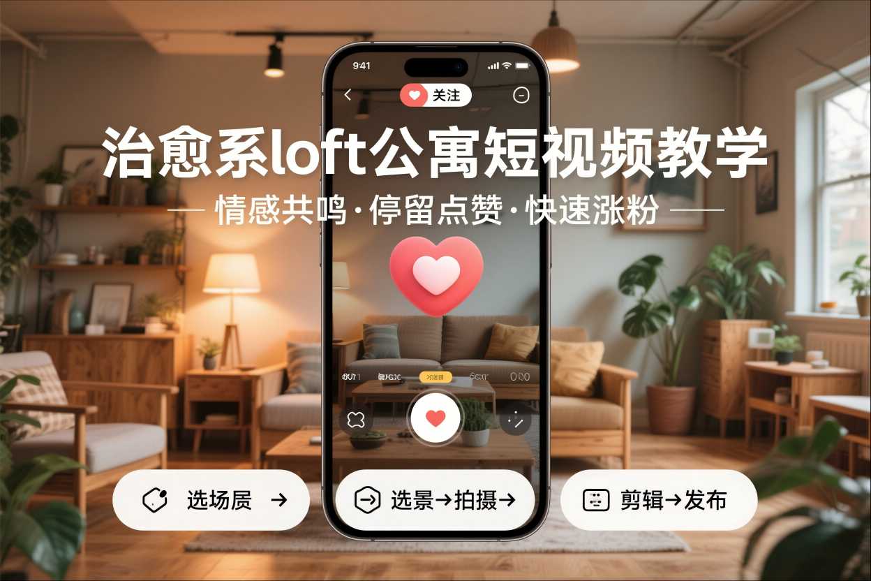 治愈系loft公寓短视频制作教学，情感共鸣引停留点赞关注，快速起号涨粉|YX网创