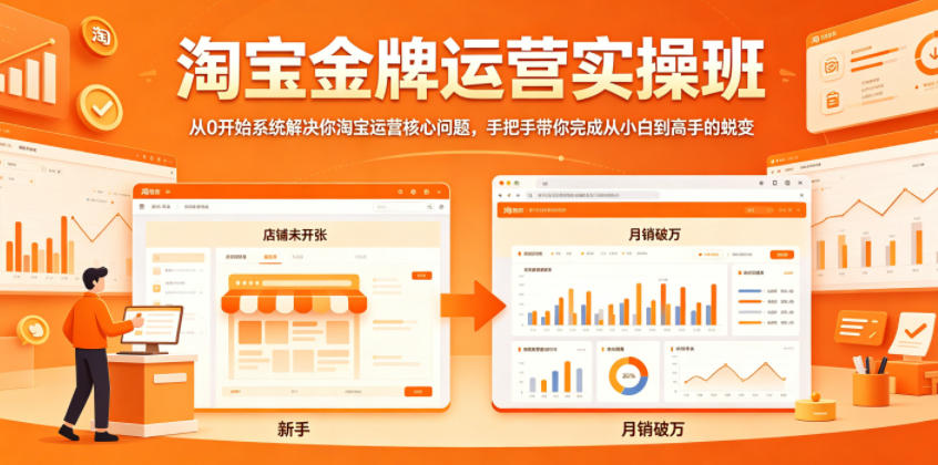 淘宝金牌运营实操班，从0开始系统解决你淘宝运营核心问题，手把手带你完成从小白到高手的蜕变 - 觅资源