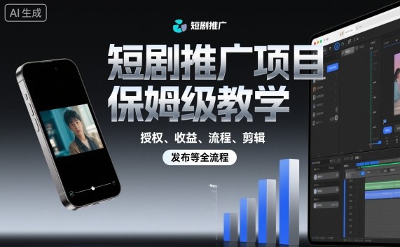 短剧推广项目保姆级教学，授权、收益、流程、剪辑，发布等全流程|YX网创