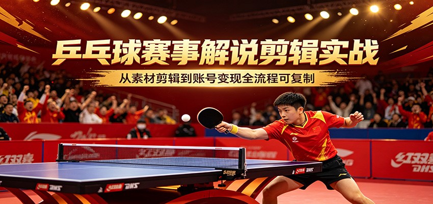 乒乓球赛事解说剪辑实战，从素材剪辑到账号变现全流程可复制 - 觅资源