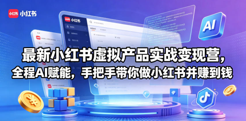 最新小红书虚拟产品实战变现营，全程AI赋能，手把手带你做小红书并赚到钱 - 觅资源