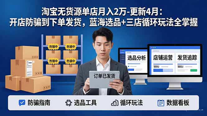淘宝无货源5.0单店月入2万-更新4月：开店防骗到下单发货，蓝海选品+三店循环玩法全掌握 - 觅资源