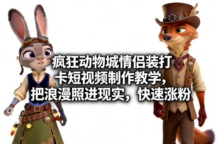 疯狂动物城情侣装打卡短视频制作教学，把浪漫照进现实，快速涨粉|中创学习社