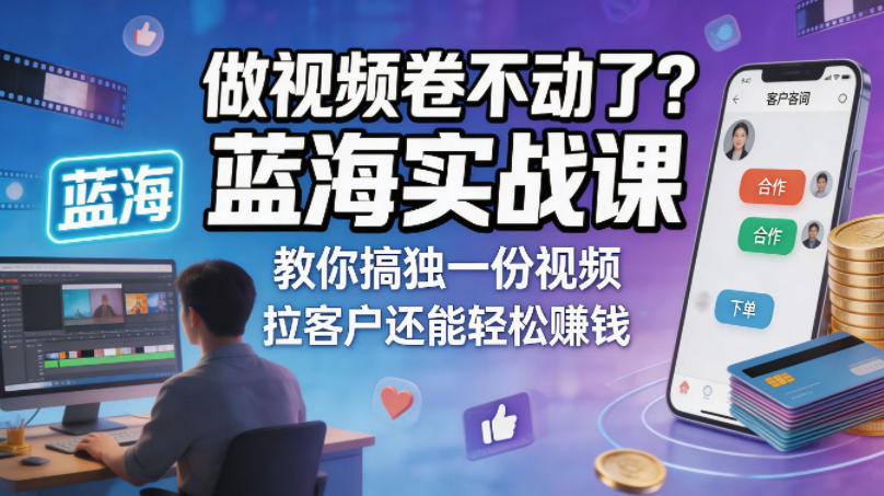做视频卷不动了？蓝海实战课教你搞独一份视频，拉客户还能轻松賺钱！【原创双语字幕】 - 觅资源