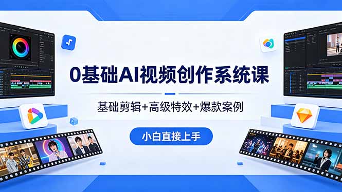 0基础AI视频创作系统课，基础剪辑+高级特效+爆款案例，小白直接上手 - 觅资源