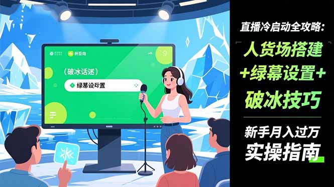 直播冷启动全攻略:人货场搭建+绿幕设置+破冰技巧，新手月入过万实操指南|YX网创