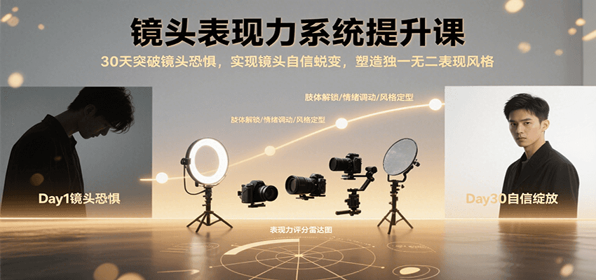 镜头表现力系统提升课，30天突破镜头恐惧实现自信蜕变，塑造独一无二表现风格|YX网创