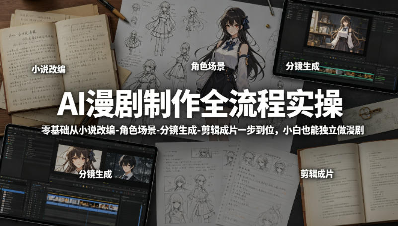AI漫剧制作全流程实操，零基础从小说改编-角色场景-分镜生成-剪辑成片一步到位，小白也能独立做漫剧 - 觅资源