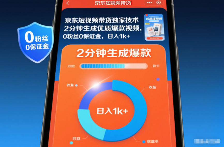 京东短视频带货独家技术，2分钟生成一条优质爆款视频，0粉丝0保证金，日入1k+【揭秘】|YX网创