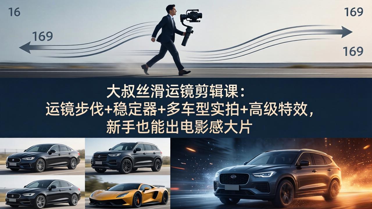 大叔丝滑运镜剪辑课：运镜步伐+稳定器+多车型实拍+高级特效，新手也能出电影感大片 - 觅资源