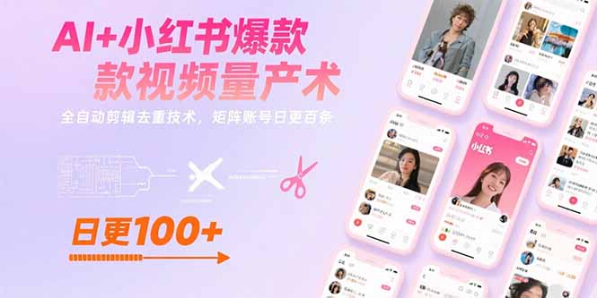 AI+小红书爆款视频量产术：全自动剪辑去重技术，矩阵账号日更百条|YX网创