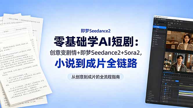 零基础学AI短剧：创意变剧情+即梦Seedance2+Sora2，小说到成片全链路 - 觅资源