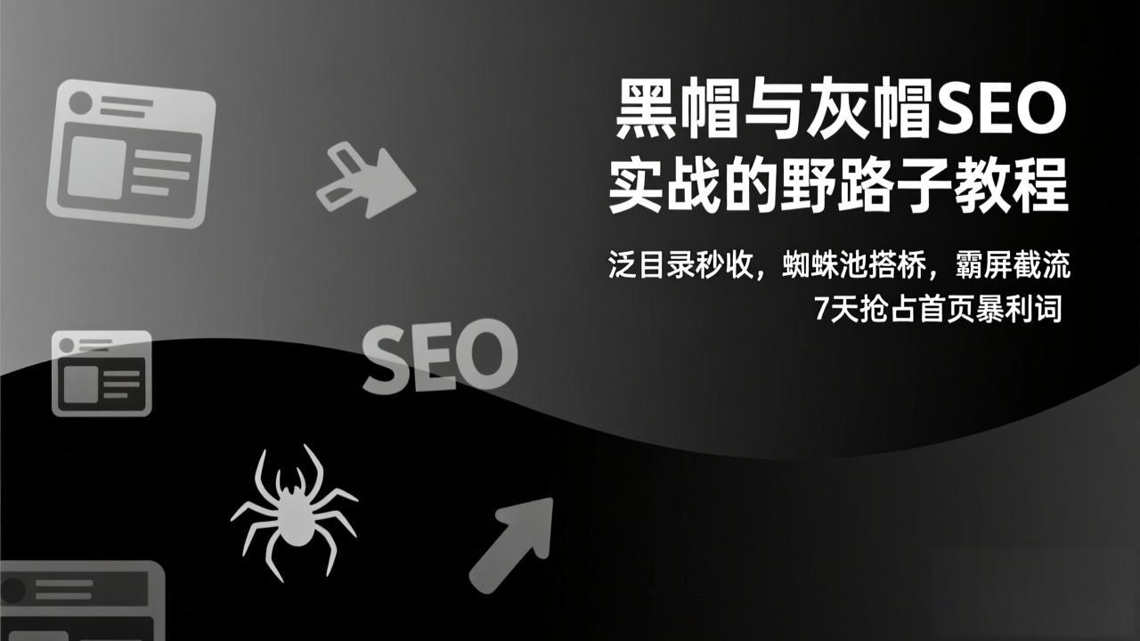 黑帽与灰帽SEO实战的野路子教程：泛目录秒收，蜘蛛池搭桥，霸屏截流，7天抢占首页暴利词|中创学习社