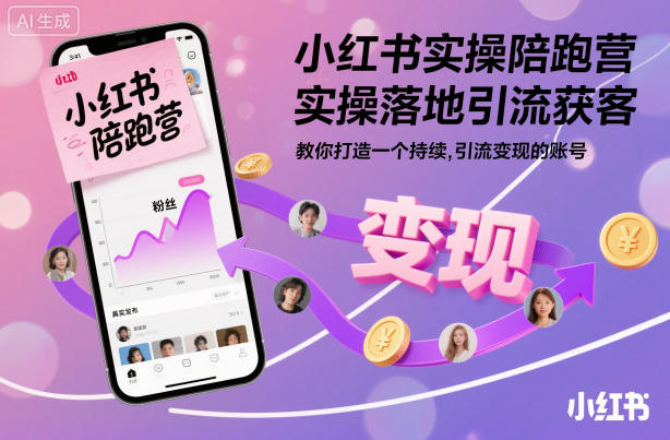 小红书实操陪跑营，实操落地引流获客，教你打造一个持续引流变现的账号|YX网创