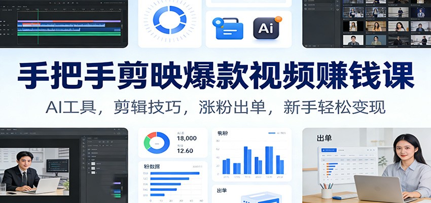 手把手剪映爆款视频赚钱课：AI工具，剪辑技巧，涨粉出单，新手轻松变现|YX网创