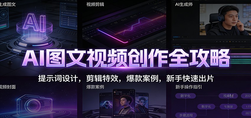 AI图文视频创作全攻略：提示词设计，剪辑特效，爆款案例，新手快速出片|YX网创