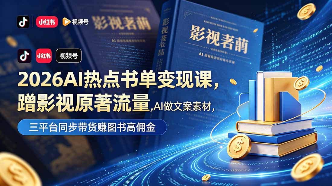 2026AI热点书单变现课，蹭影视原著流量，AI做文案素材，三平台同步带货赚图书高佣金 - 觅资源