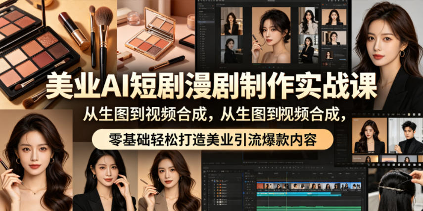 美业AI短剧漫剧制作实战课，从生图到视频合成，零基础轻松打造美业引流爆款内容 - 觅资源