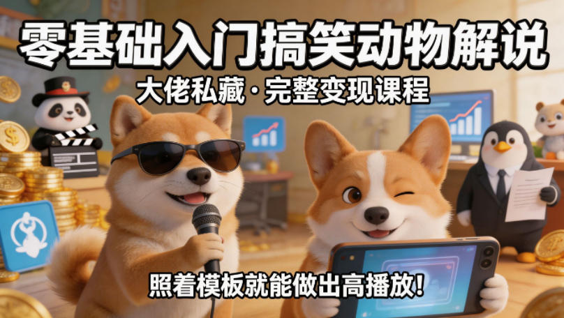 零基础入门搞笑动物解说，大佬私藏完整变现课程，照着模板就能做出高播放 - 觅资源
