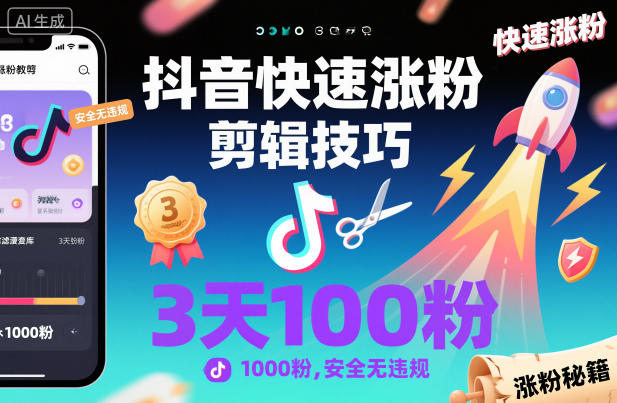 抖音快速涨粉剪辑技巧，3天1000粉，安全无违规|YX网创