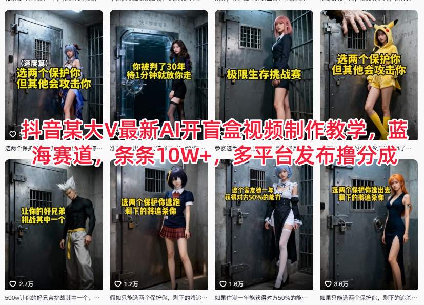 抖音某大V最新AI开盲盒视频制作教学，蓝海赛道，条条10W+，多平台发布撸分成|YX网创