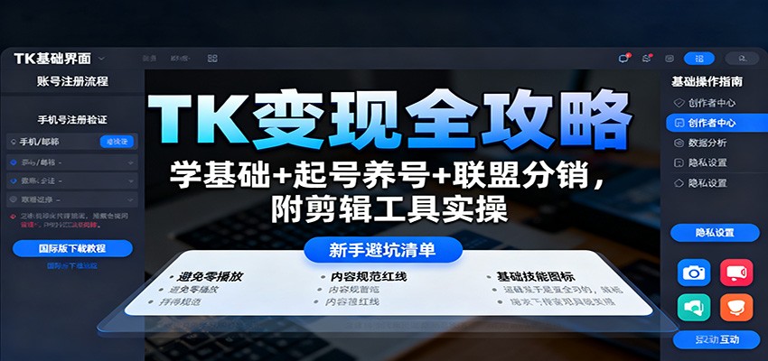 TK变现全攻略：学基础+起号养号+联盟分销，附剪辑工具实操|YX网创