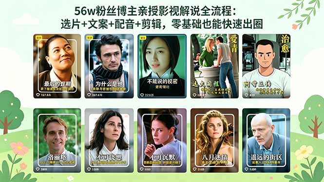 56万粉丝博主亲授影视解说全流程：选片+文案+配音+剪辑，零基础也能快速出圈 - 觅资源