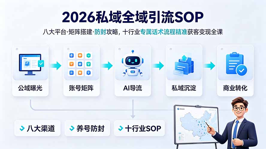 2026私域全域引流SOP｜八大平台·矩阵搭建·防封攻略，十行业专属话术流程精准获客变现全课 - 觅资源