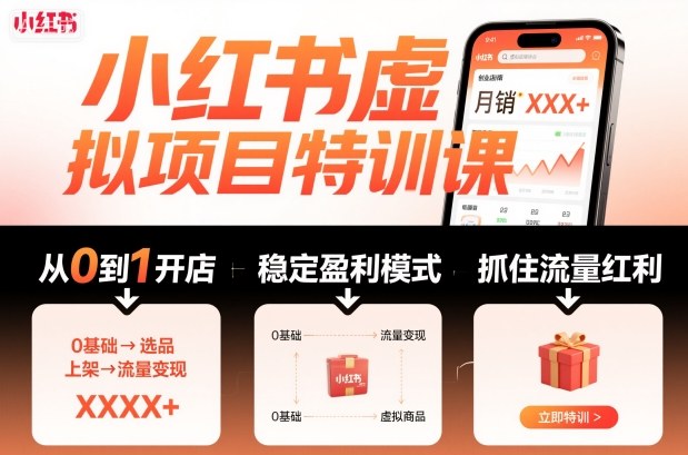 小红书虚拟项目特训课，帮你从0到1打造稳定盈利的店铺，抓住流量红利(更新9月)|YX网创