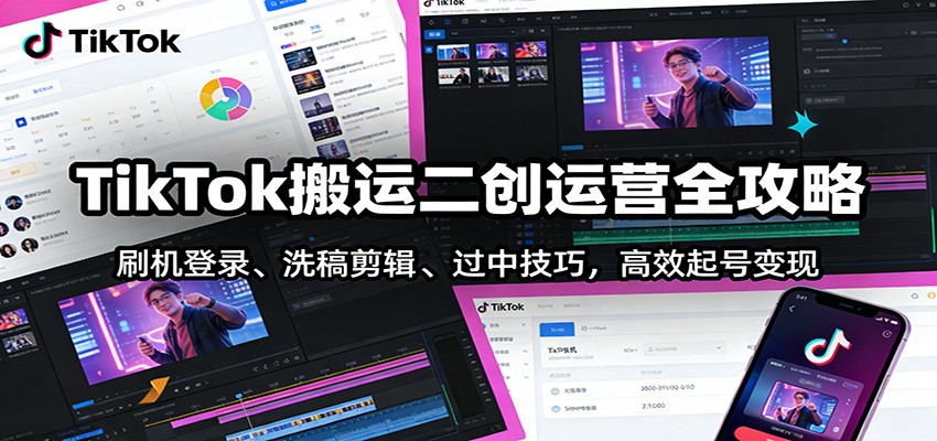 TikTok搬运二创运营全攻略：刷机登录、洗稿剪辑 、过中技巧，高效起号变现|中创学习社