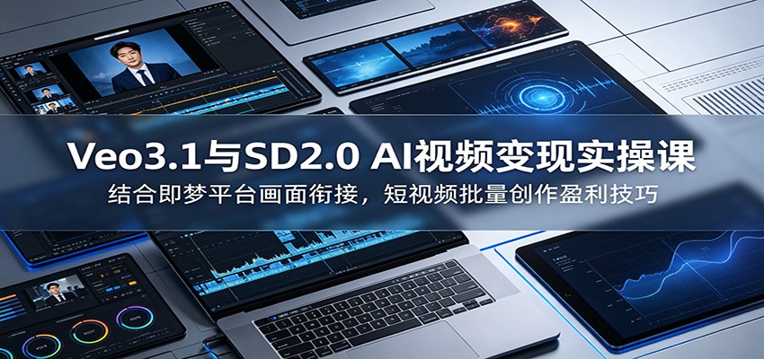Veo3.1与SD2.0 AI视频变现实操课课：结合即梦平台画面衔接，短视频批量创作盈利技巧 - 觅资源