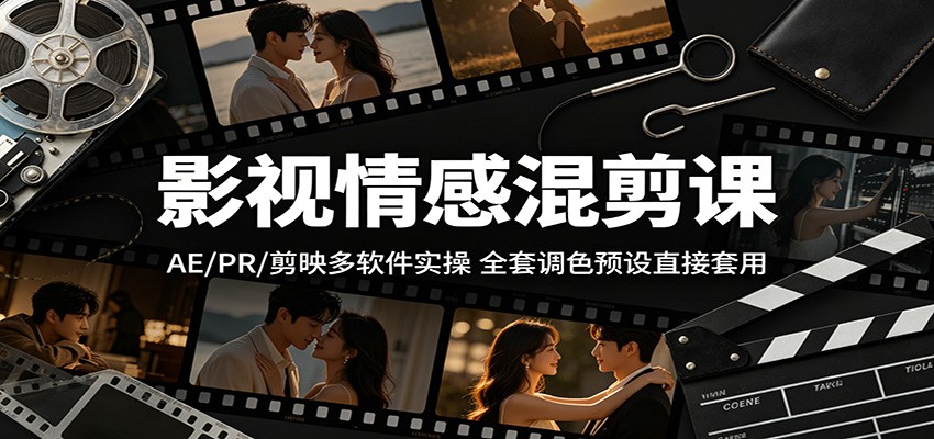 影视情感混剪课：AE/PR/剪映多软件实操，全套调色预设直接套用 - 觅资源
