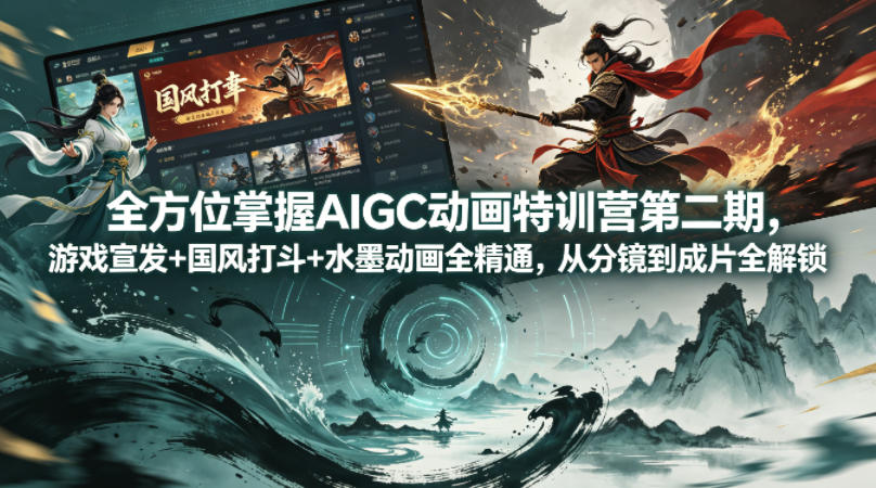 全方位掌握AIGC动画特训营第二期，游戏宣发+国风打斗+水墨动画全精通，从分镜到成片全解锁 - 觅资源