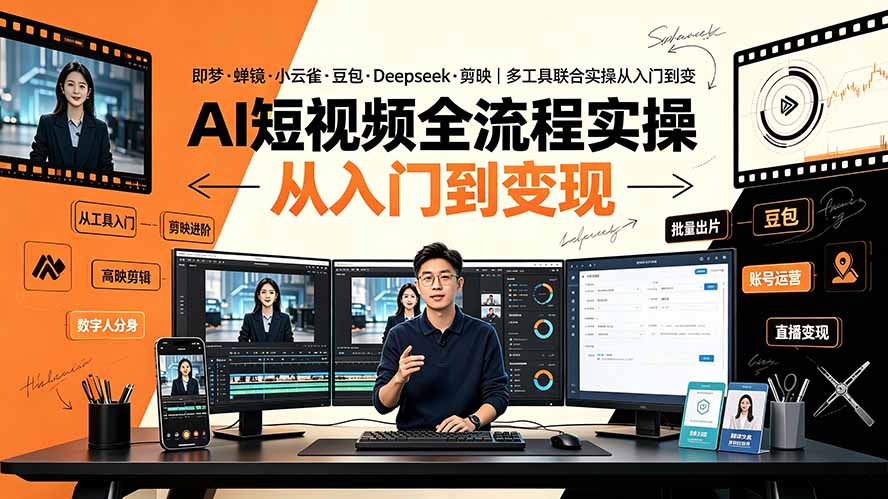 AI短视频全流程实操：即梦·蝉镜·小云雀·豆包·Deepseek·剪映｜多工具联合实操从入门到变现 - 觅资源
