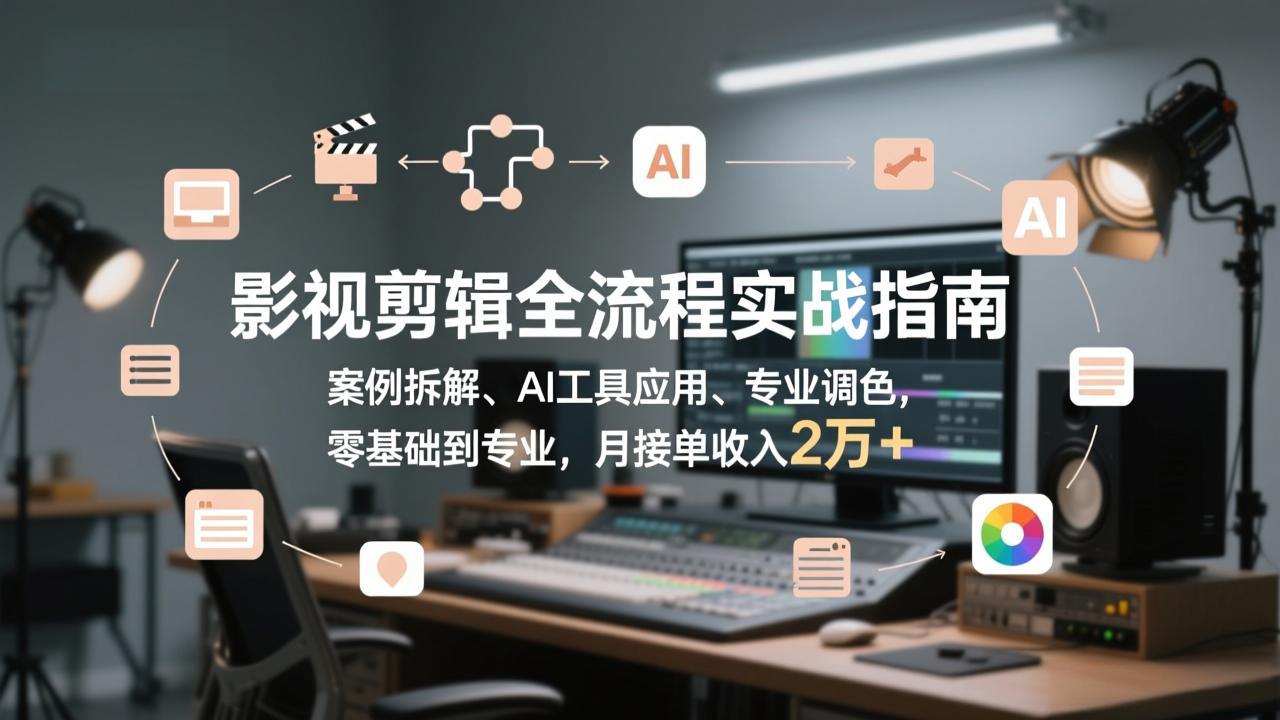影视剪辑全流程实战指南，案例拆解、AI工具应用、专业调色，零基础到专业，月接单收入2万+|中创学习社