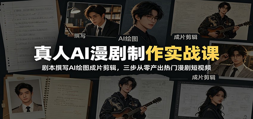真人AI漫剧制作实战课：剧本撰写AI绘图成片剪辑，三步从零产出热门漫剧短视频 - 觅资源
