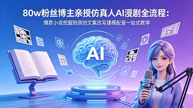 80w粉丝博主亲授仿真人AI漫剧全流程：爆款小说挖掘到原创文案改写建模配音一站式教学 - 觅资源