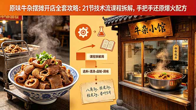 原味牛杂摆摊开店全套攻略：21节技术流课程拆解，手把手还原爆火配方 - 觅资源