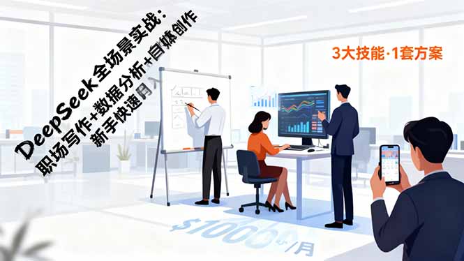 DeepSeek全场景实战：职场写作+数据分析+自媒体创作，新手快速月入过万|YX网创