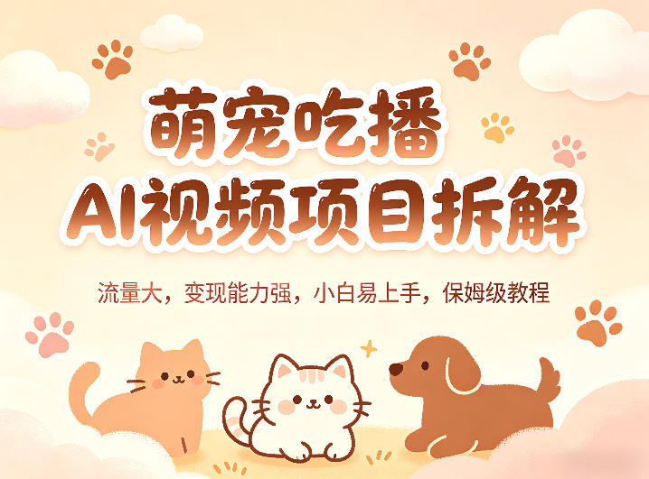 萌宠吃播AI视频项目拆解，流量大，变现能力强，小白易上手，保姆级教程 - 觅资源